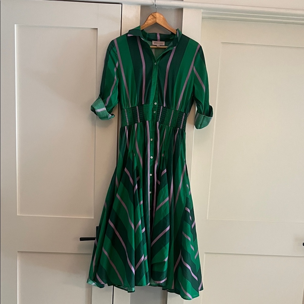 Philosophy Green Striped Shirt Dress with Elastic Waist